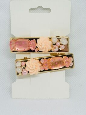 Peach Floral Candy Barrette Hair Clip Set - Unbranded